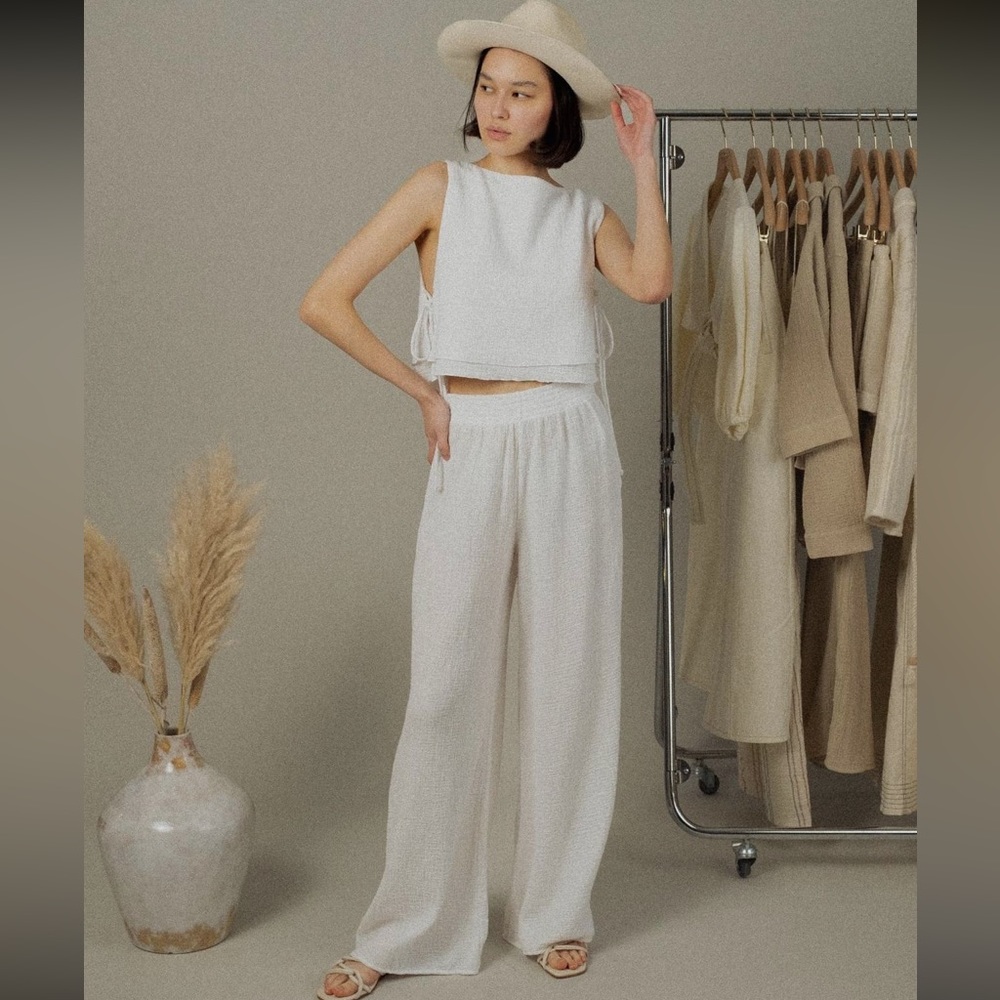 Handloom |Cotton Palazzo Wide Leg Pants - Skye White fit Sz 2-6 | Lowest Price